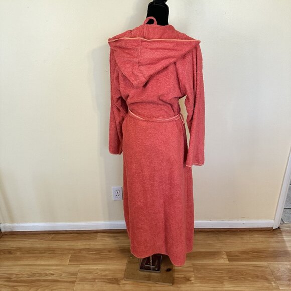 Arus Womens Hooded Terry Cloth Bathrobe Coral Pink 100% Cotton Made In Turkey - Picture 2 of 7
